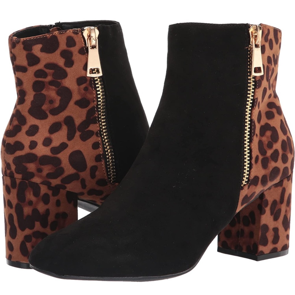 Leopard Two Tone Journee Collection Sarah Block Heel Suede Bootie Women’s Size 8